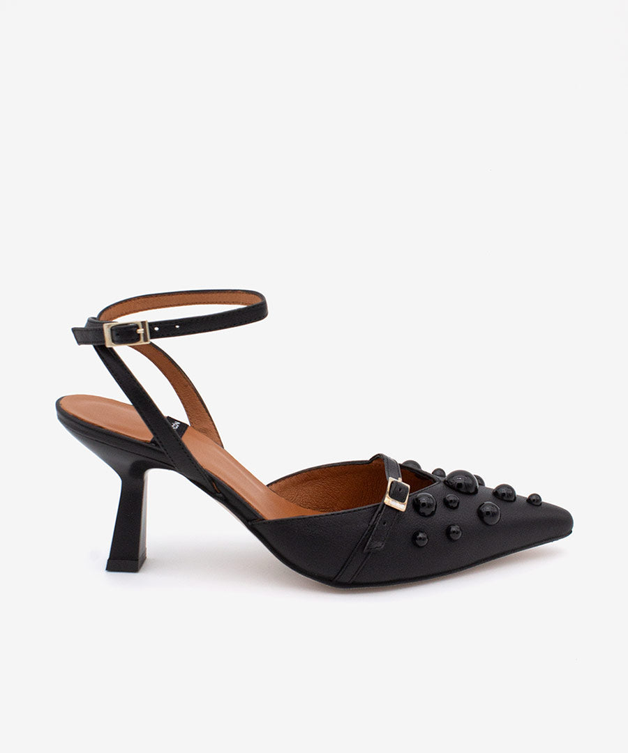 THERESE - Zapatos de salón atado al tobillo con adornos de piel – negro – Talla 40 – Ángel Alarcón