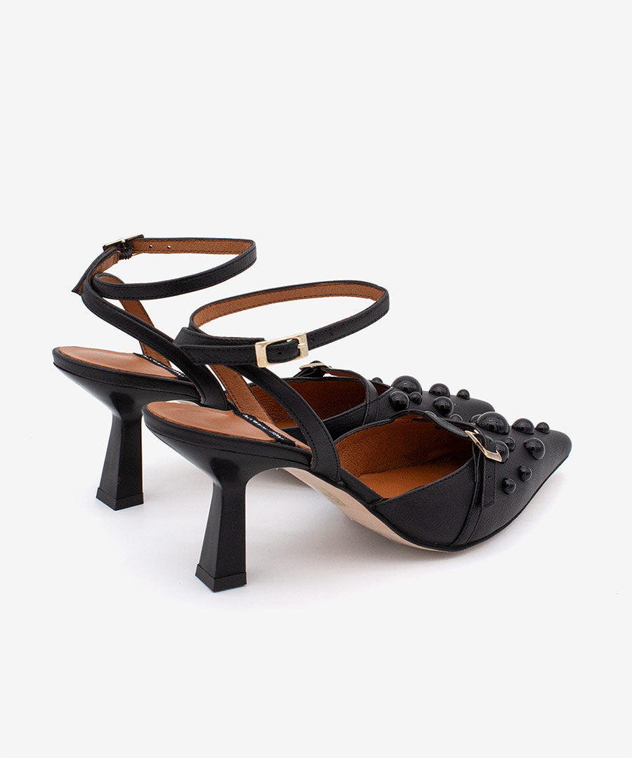 THERESE - Zapatos de salón atado al tobillo con adornos de piel – negro – Talla 41 – Ángel Alarcón