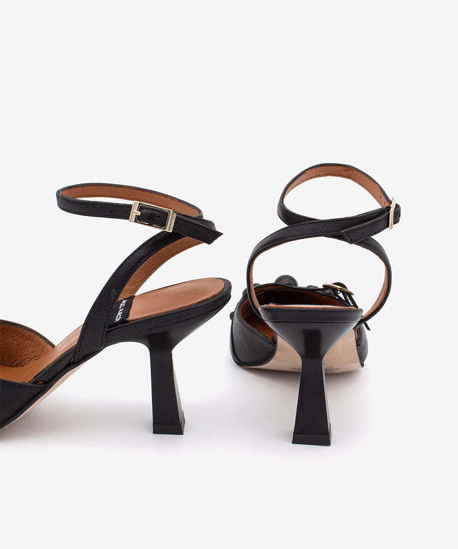 THERESE - Zapatos de salón atado al tobillo con adornos de piel – negro – Talla 41 – Ángel Alarcón
