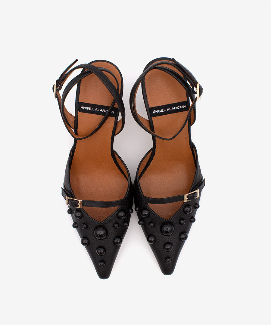 THERESE - Zapatos de salón atado al tobillo con adornos de piel – negro – Talla 41 – Ángel Alarcón