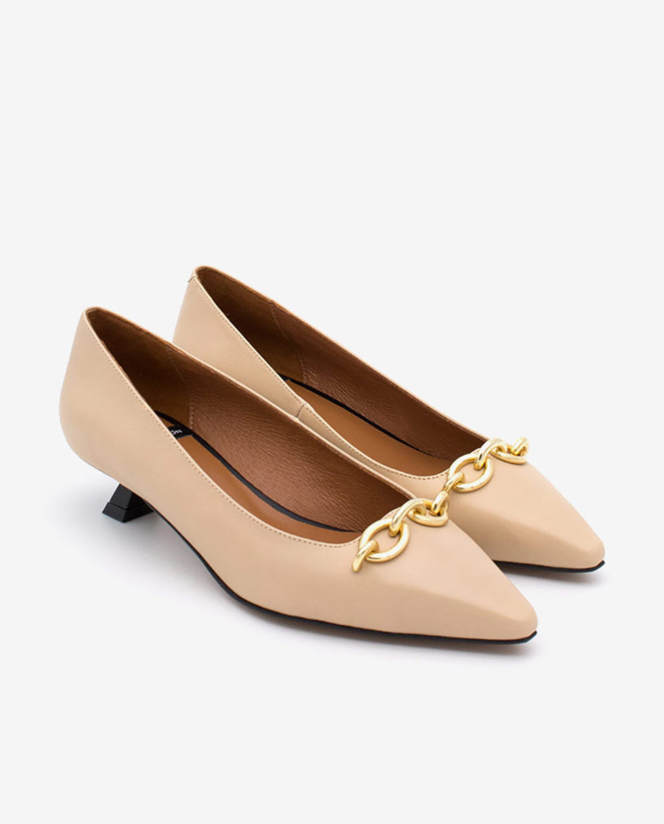 DARCY – Zapato de salón con tacón bajo y adorno de cadena – Talla 37 – Ángel Alarcón