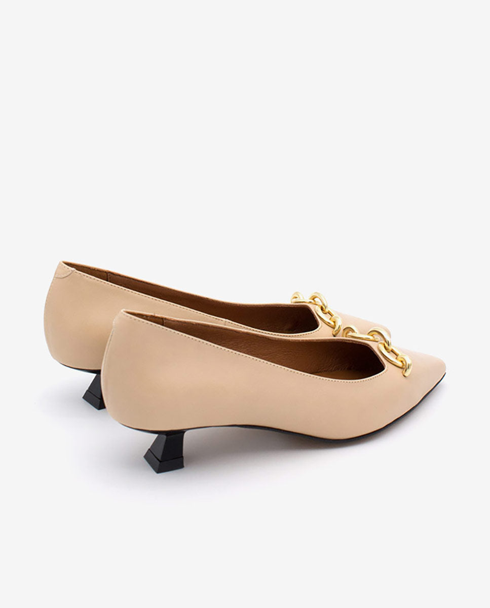 DARCY – Zapato de salón con tacón bajo y adorno de cadena – Talla 38 – Ángel Alarcón