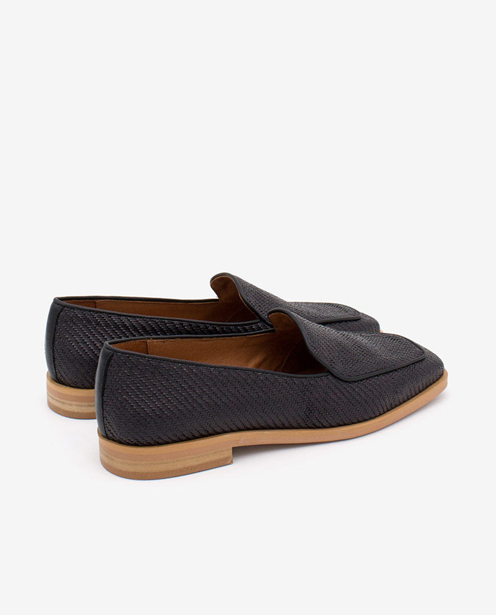 BAYAN – Mocasín de rafia y piel con puntera cuadrada – negro – Talla 38 – Ángel Alarcón