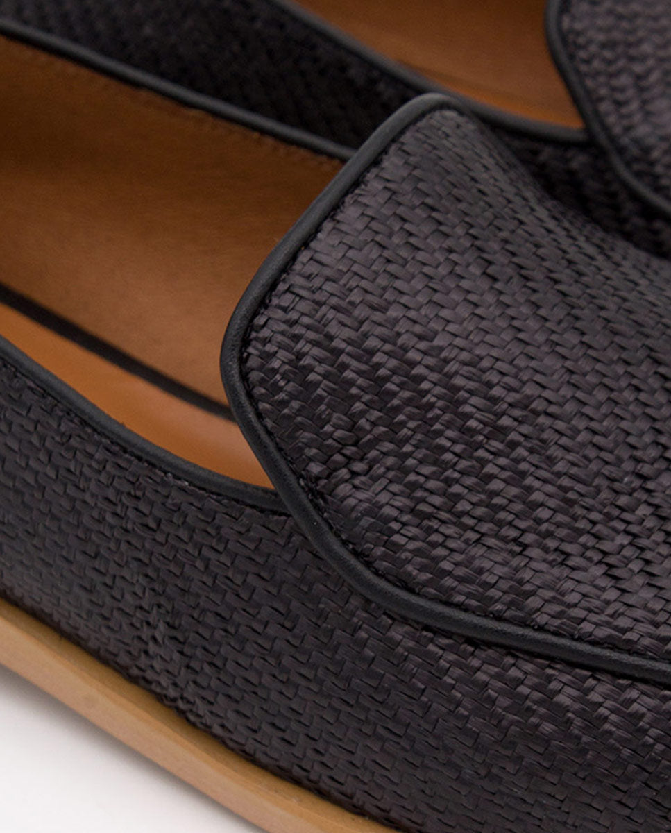 BAYAN – Mocasín de rafia y piel con puntera cuadrada – negro – Talla 39 – Ángel Alarcón