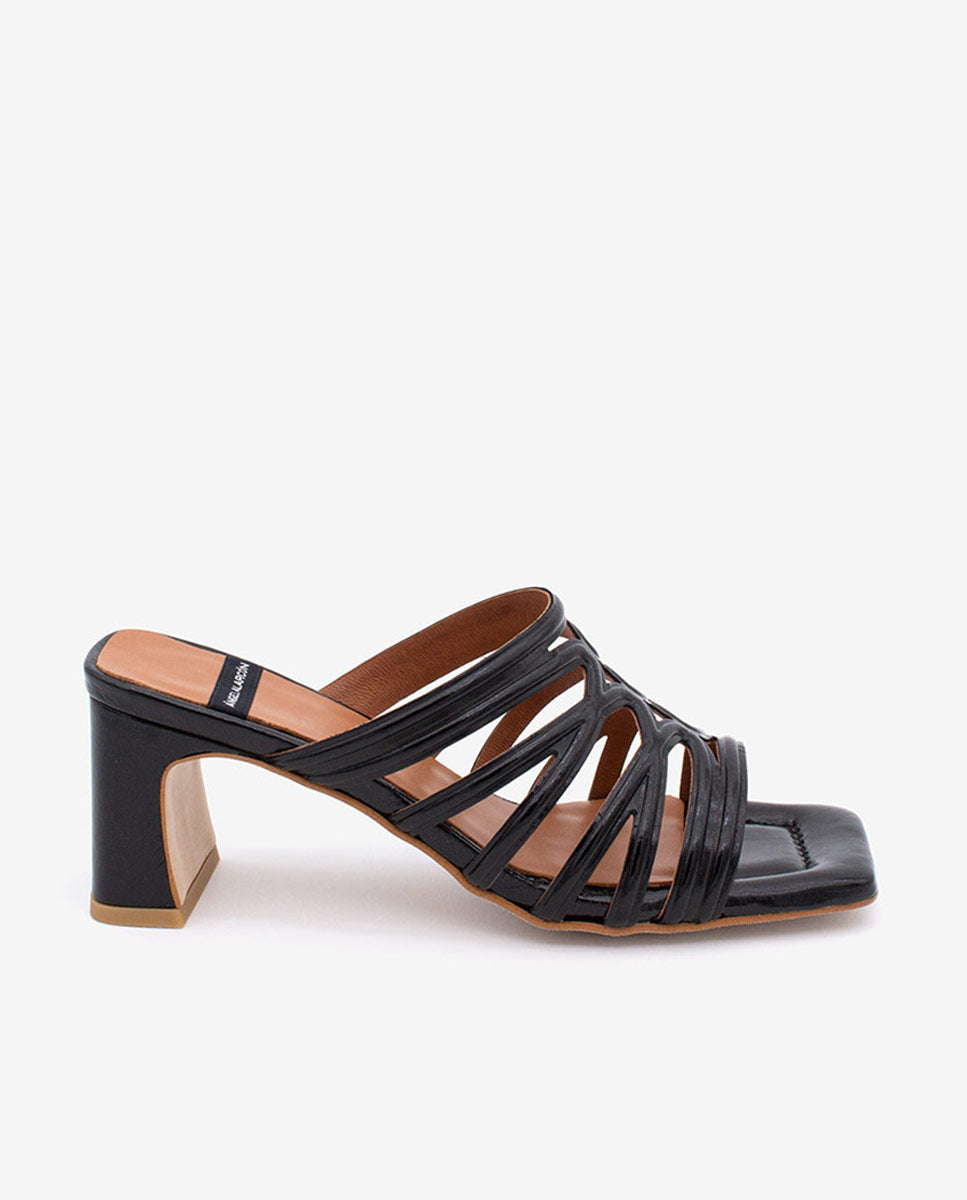 JEANNE - Sandalias de mujer con tacón de piel grabada – negro – Talla 36 – Ángel Alarcón