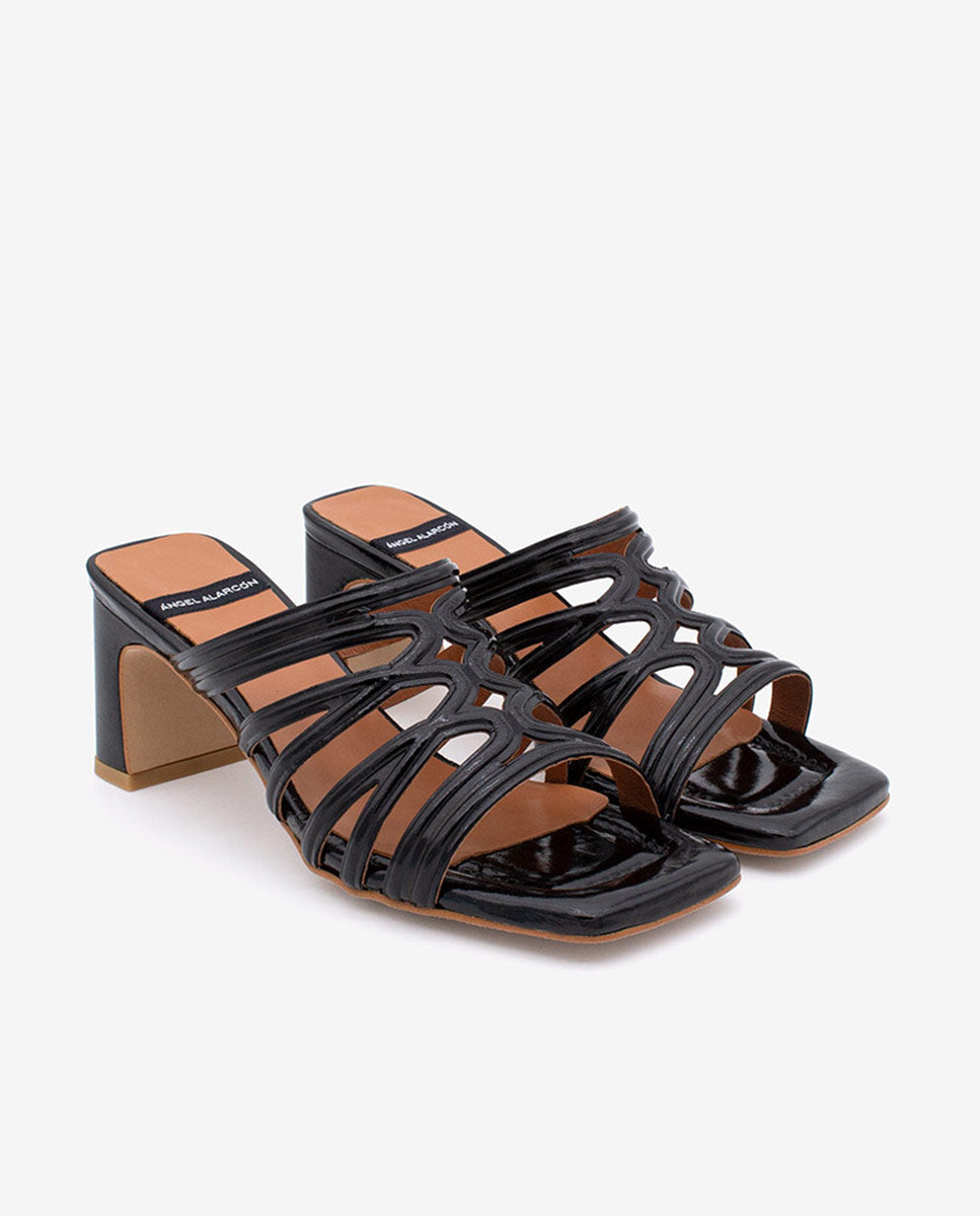 JEANNE - Sandalias de mujer con tacón de piel grabada – negro – Talla 37 – Ángel Alarcón