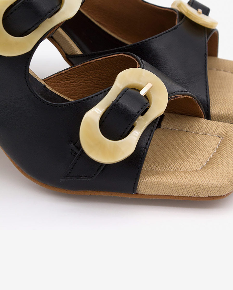 PALKE – Mule de tipo sandalia de piel con hebillas de carey y tacón alto – camel – Talla 37 – Ángel Alarcón