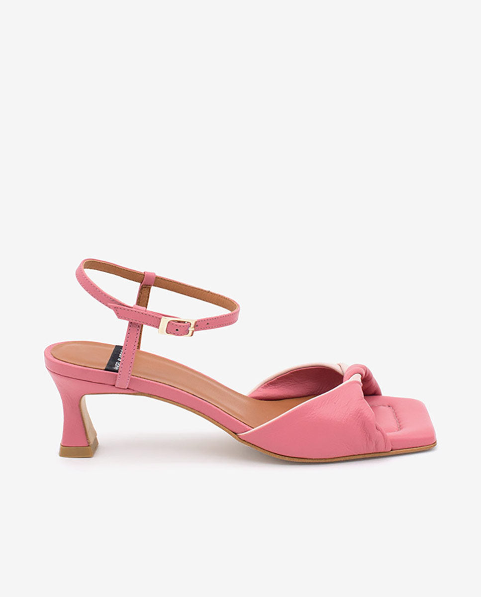 BRANY – Sandalia de mujer con pala fruncida bicolor y pulsera al tobillo de piel – rosa – Talla 36 – Ángel Alarcón