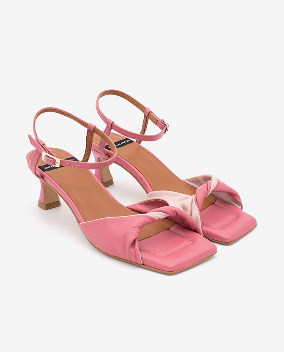 BRANY – Sandalia de mujer con pala fruncida bicolor y pulsera al tobillo de piel – rosa – Talla 37 – Ángel Alarcón