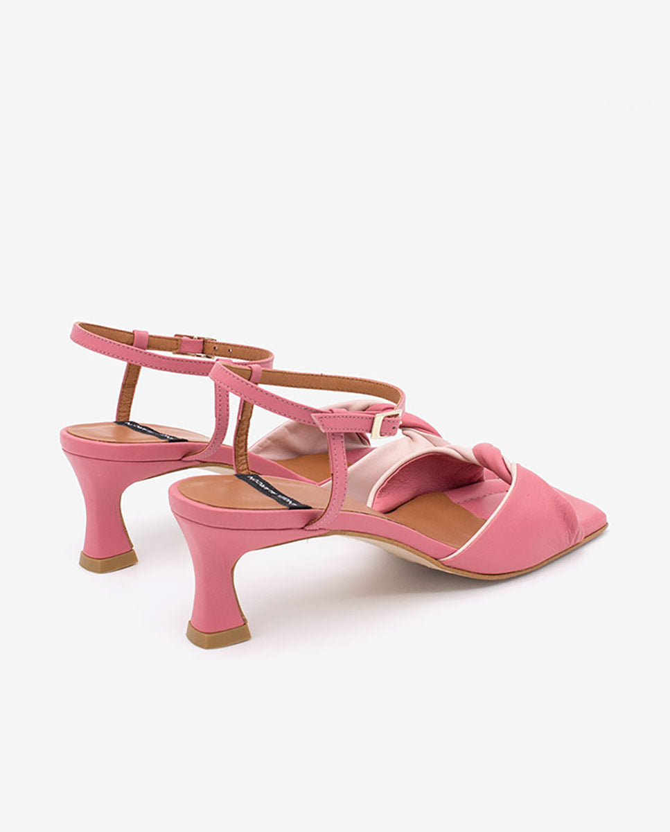 BRANY – Sandalia de mujer con pala fruncida bicolor y pulsera al tobillo de piel – rosa – Talla 38 – Ángel Alarcón