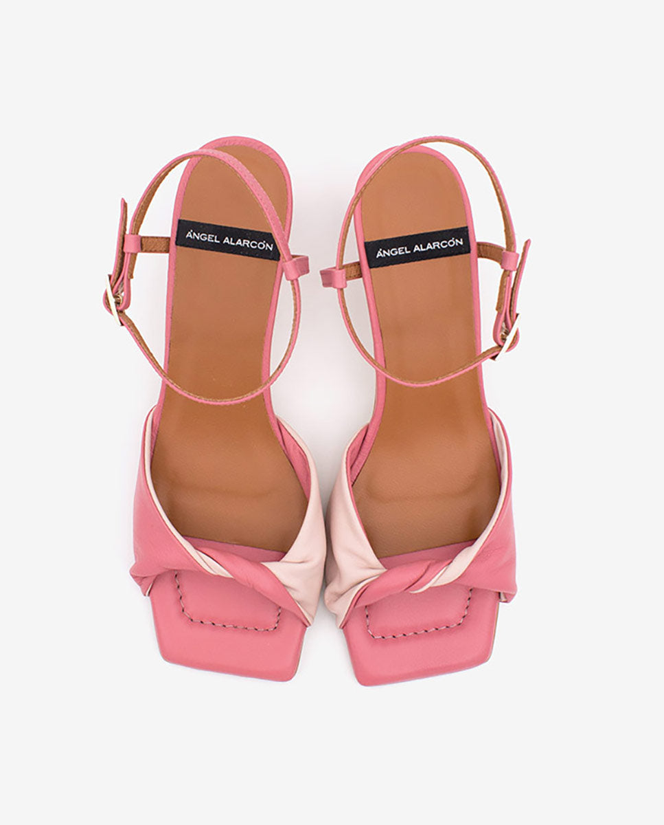 BRANY – Sandalia de mujer con pala fruncida bicolor y pulsera al tobillo de piel – rosa – Talla 39 – Ángel Alarcón