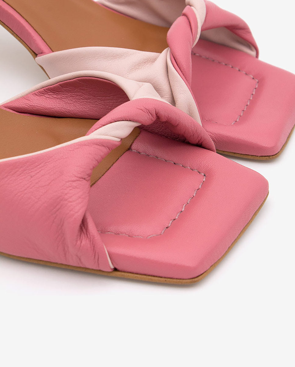 BRANY – Sandalia de mujer con pala fruncida bicolor y pulsera al tobillo de piel – rosa – Talla 40 – Ángel Alarcón