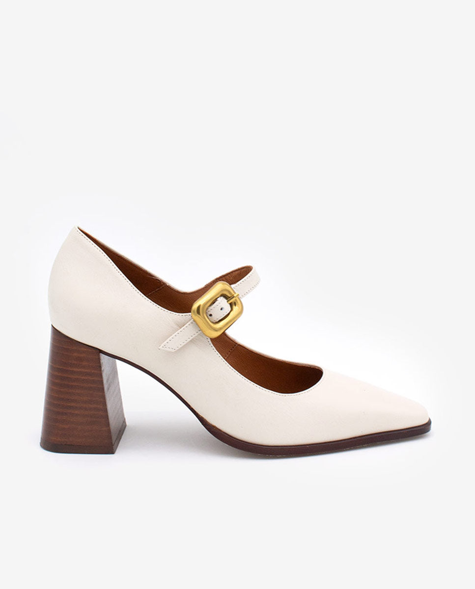 TRILEA – Merceditas de piel con punta fina, tacón ancho y hebilla – Talla 35 – Ángel Alarcón
