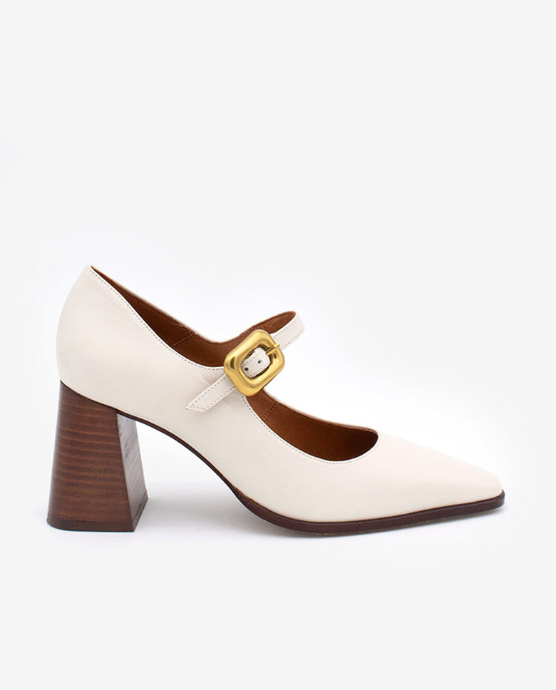 TRILEA – Merceditas de piel con punta fina, tacón ancho y hebilla – Talla 35 – Ángel Alarcón