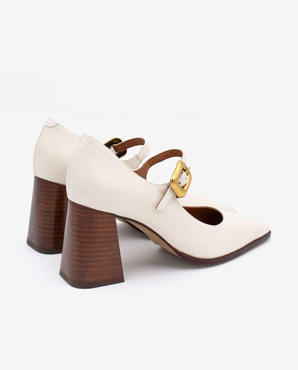 TRILEA – Merceditas de piel con punta fina, tacón ancho y hebilla – Talla 35 – Ángel Alarcón