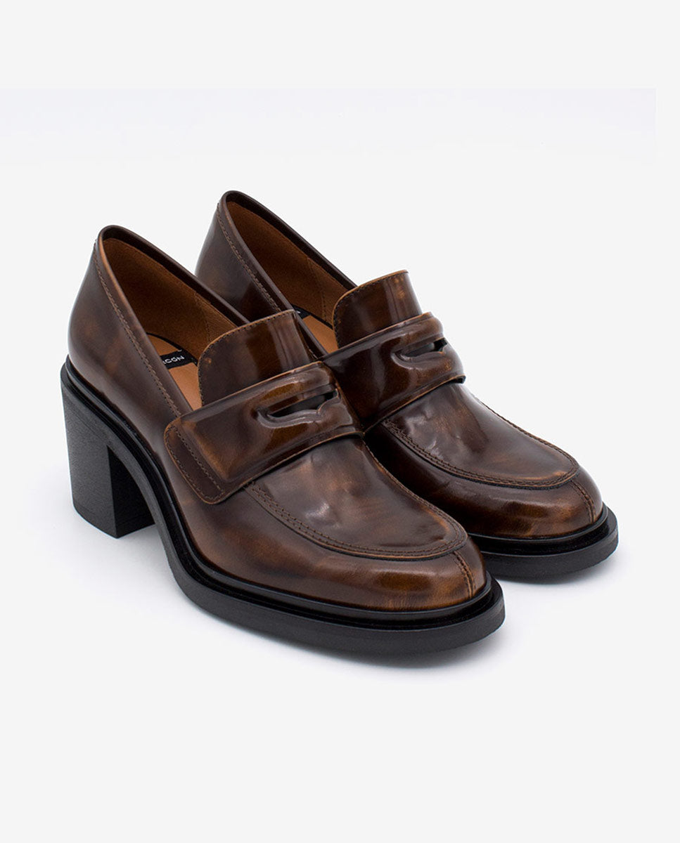 ILMA – Mocasín de piel cepillada con tacón ancho y suela gruesa – marrón – Talla 37 – Ángel Alarcón