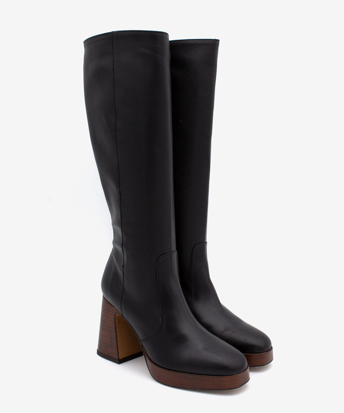 SITA – Bota de piel con tacón ancho y plataforma – negro – Talla 36 – Ángel Alarcón