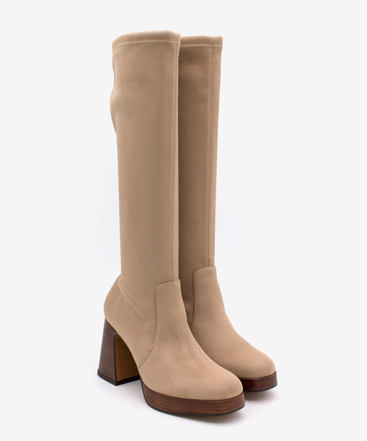 SIELTA – Bota elástica anteada con tacón ancho y plataforma – taupe – Talla 36 – Ángel Alarcón