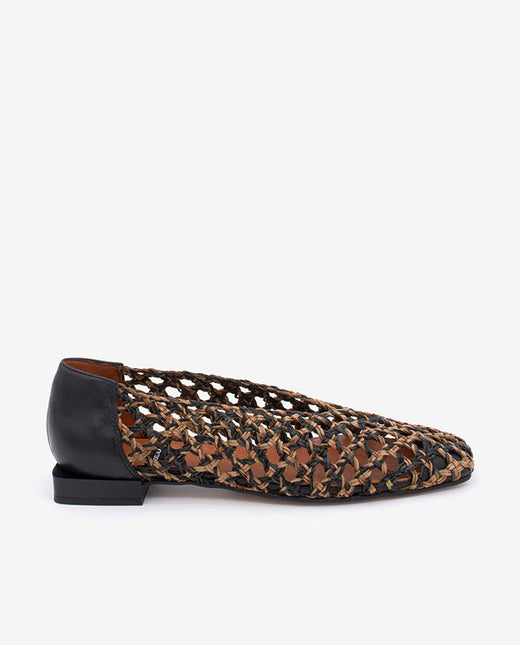 ANDREA - Bailarina plana de pala trenzada bicolor y piel – negro – Talla 36 – Ángel Alarcón