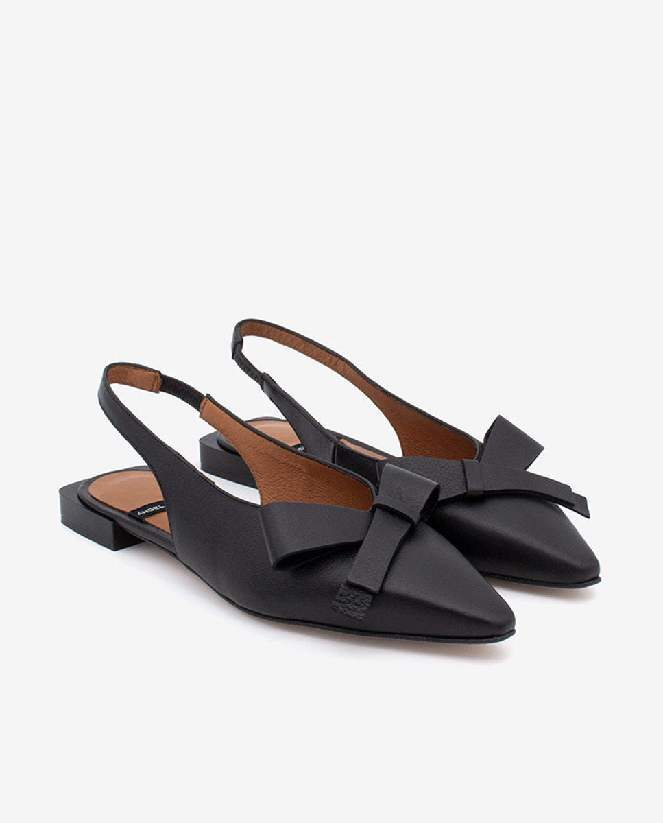 CHARLOTTE - Bailarinas destalonadas con adorno de lazo de piel – negro – Talla 39 – Ángel Alarcón