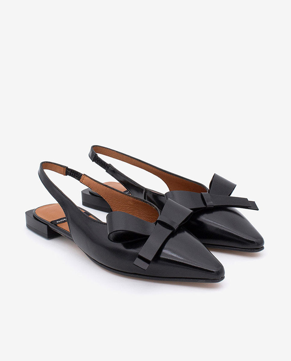 CHARLOTTE - Bailarinas destalonadas con adorno de lazo de piel brillante – negro – Talla 35 – Ángel Alarcón