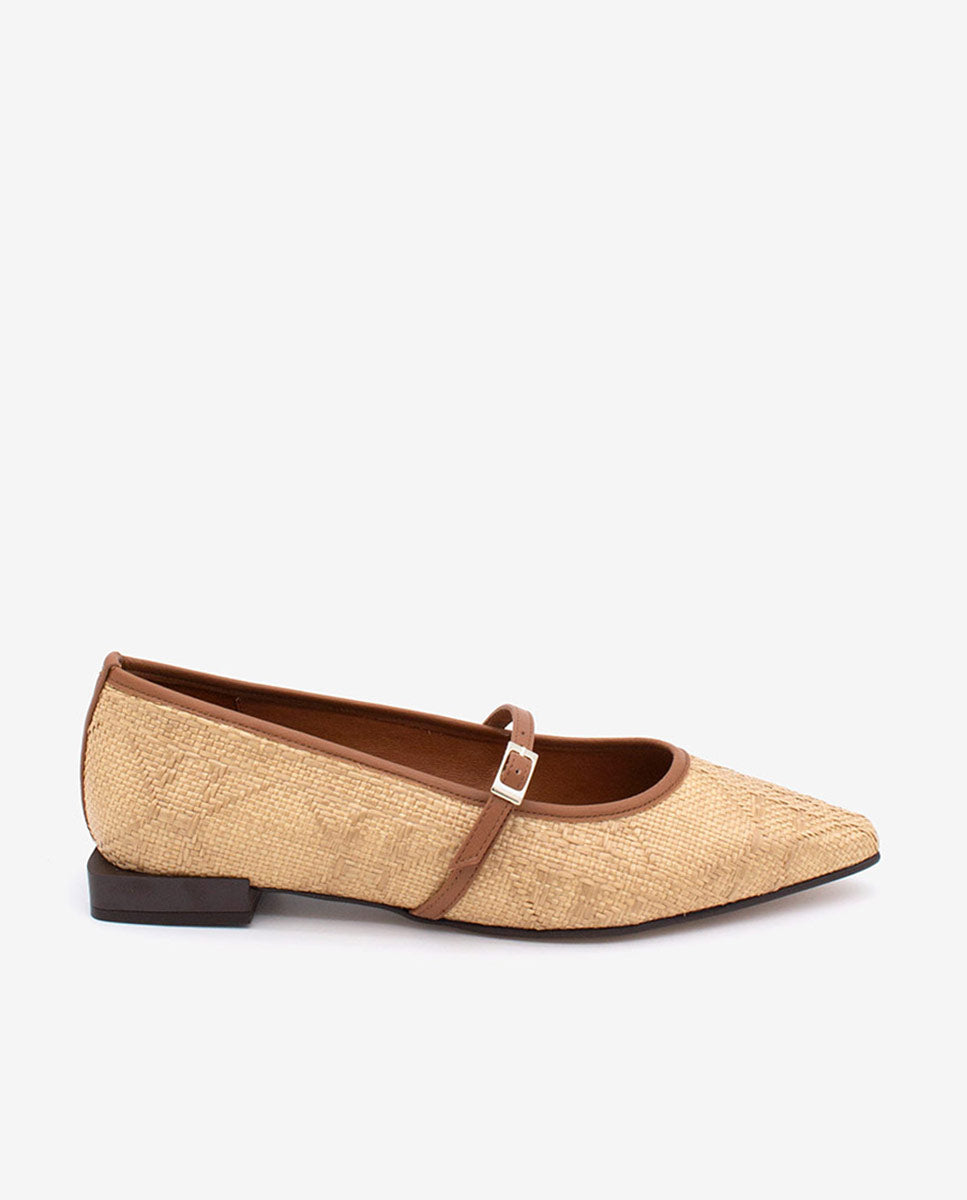DELPHINE - Bailarina merceditas de rafia y piel – Talla 36 – Ángel Alarcón