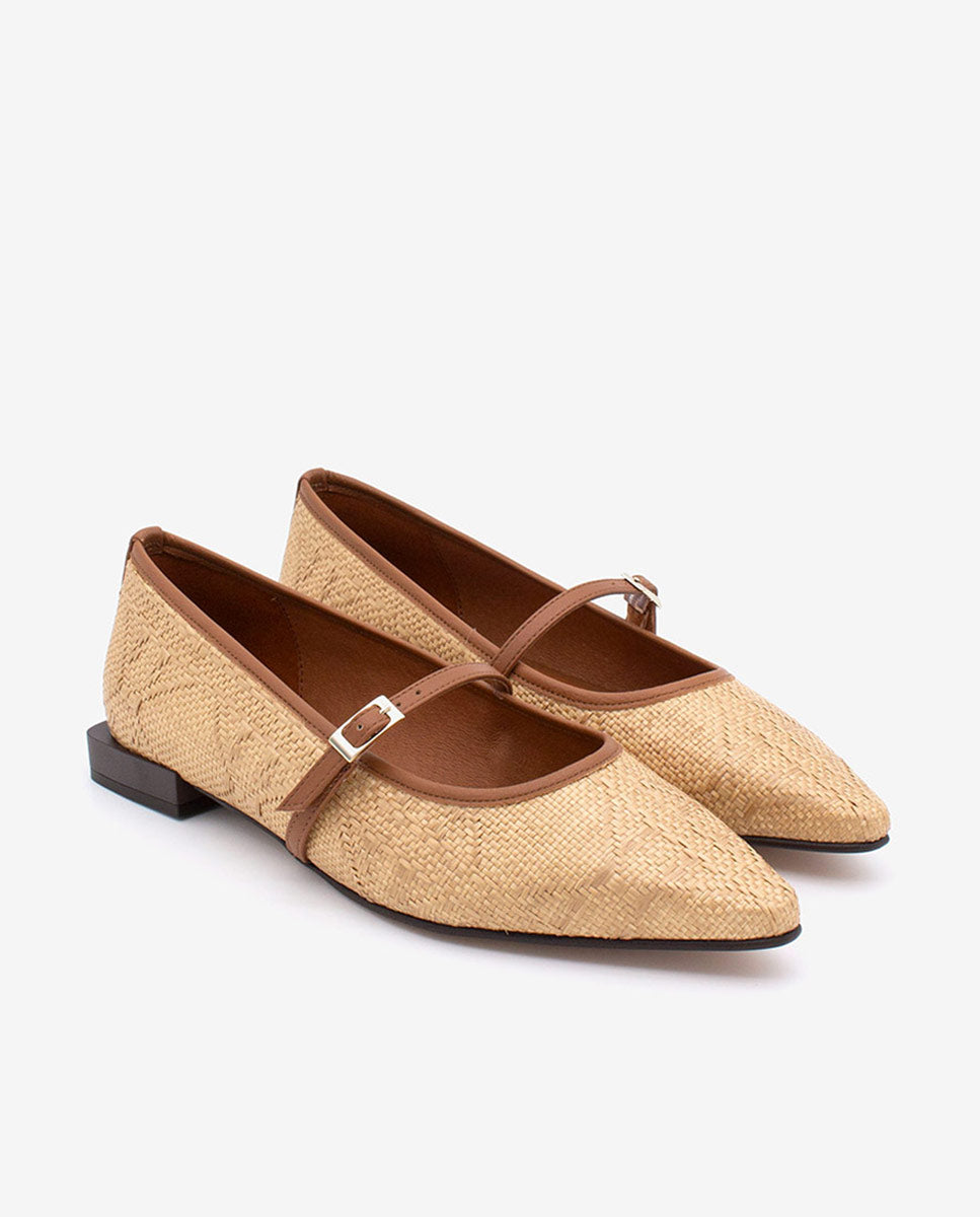 DELPHINE - Bailarina merceditas de rafia y piel – Talla 36 – Ángel Alarcón