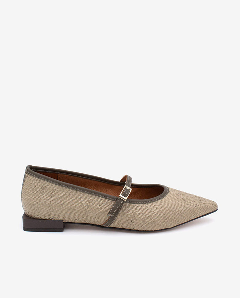 DELPHINE - Bailarina merceditas de rafia y piel – Talla 38 – Ángel Alarcón