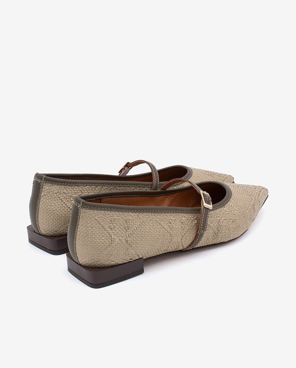 DELPHINE - Bailarina merceditas de rafia y piel – Talla 39 – Ángel Alarcón