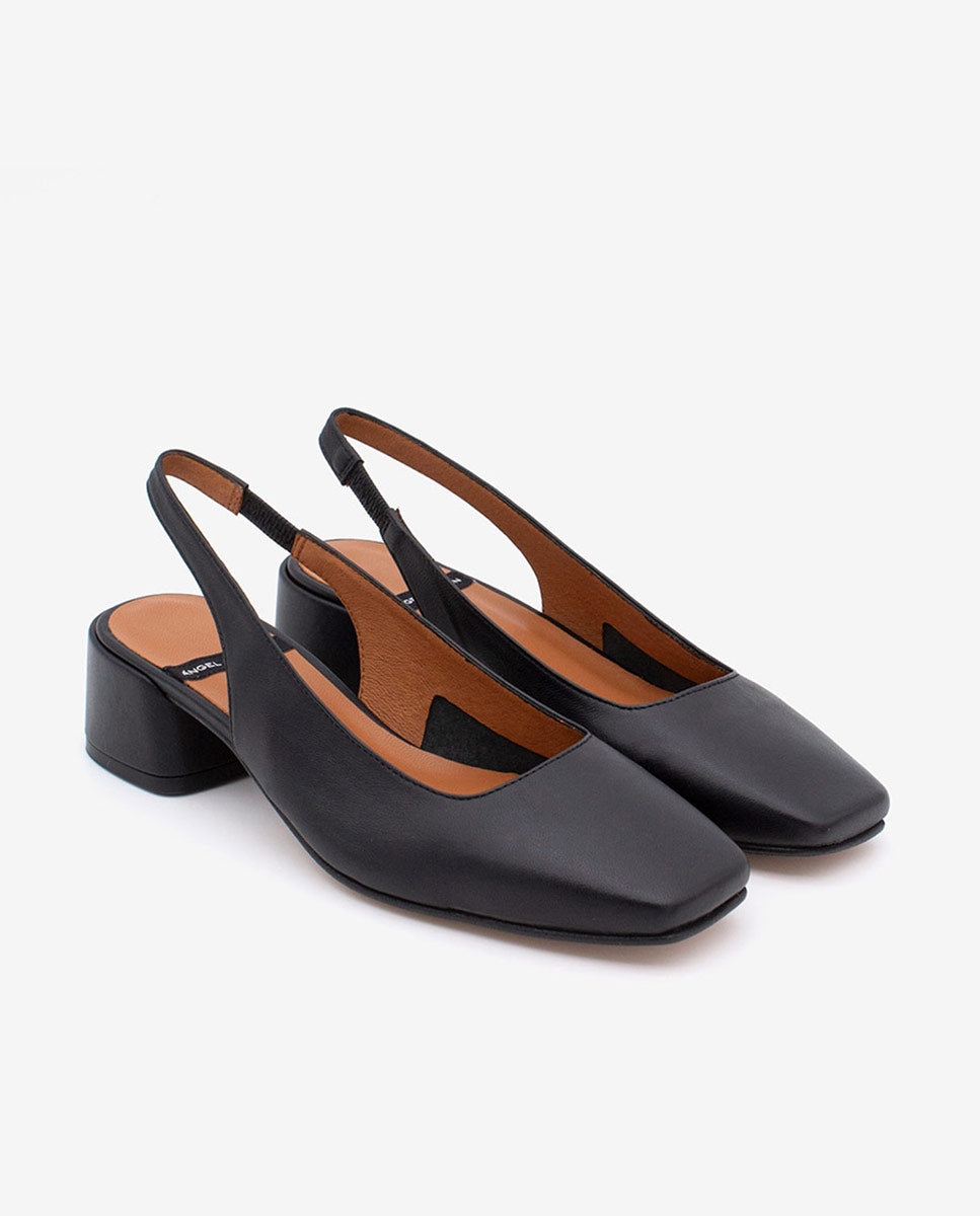 MANON - Zapatos de salón destalonados con tacón ancho de piel suave – negro – Talla 35 – Ángel Alarcón