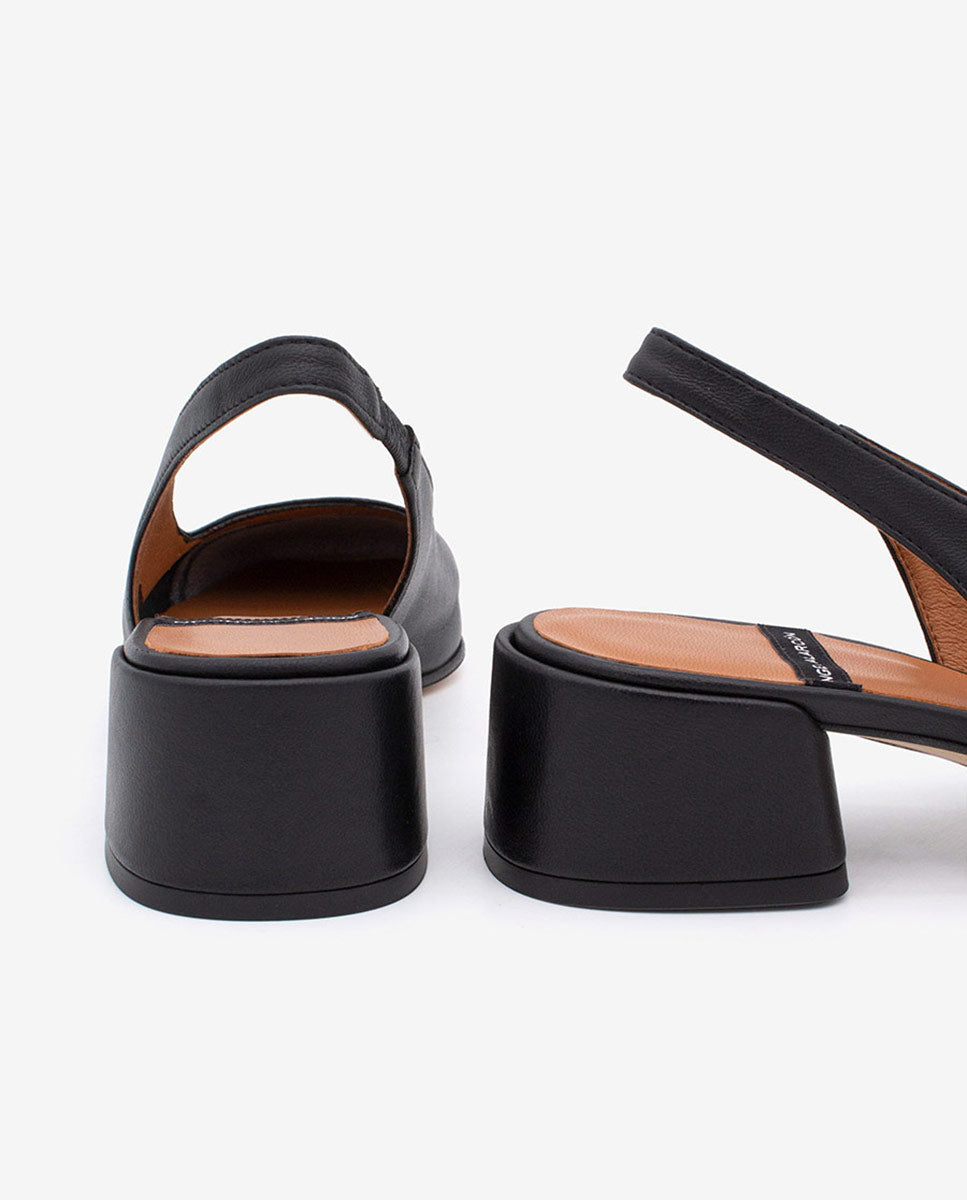 MANON - Zapatos de salón destalonados con tacón ancho de piel suave – negro – Talla 35 – Ángel Alarcón