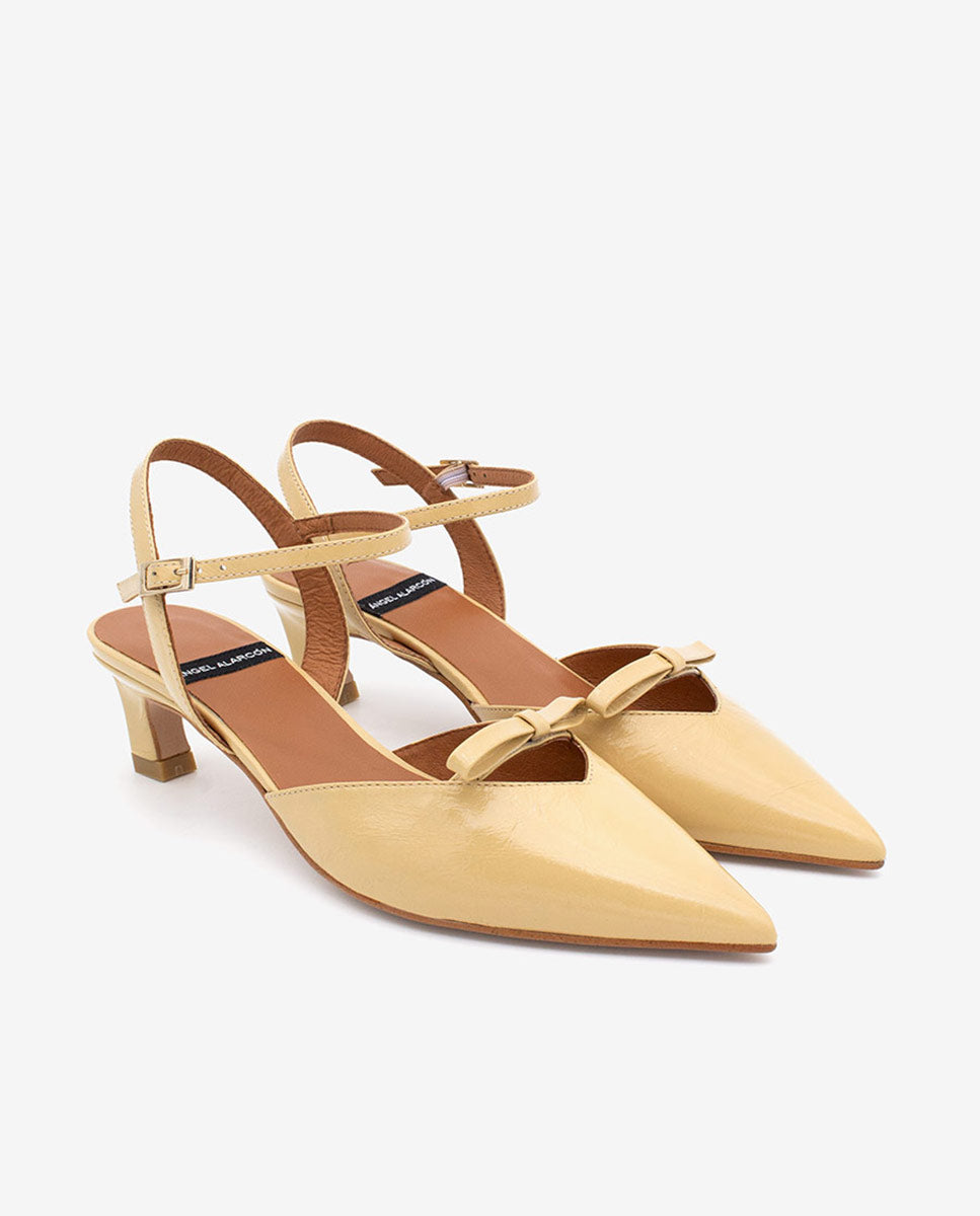 VERONIQUE – Zapatos de salón abiertos con tacón bajo de piel texturizada – Talla 36 – Ángel Alarcón