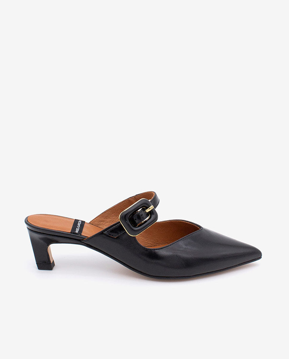 YVONNE - Mules merceditas con tacón bajo de piel brillante – negro – Talla 36 – Ángel Alarcón