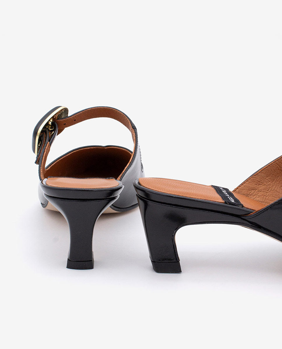 YVONNE - Mules merceditas con tacón bajo de piel brillante – negro – Talla 39 – Ángel Alarcón