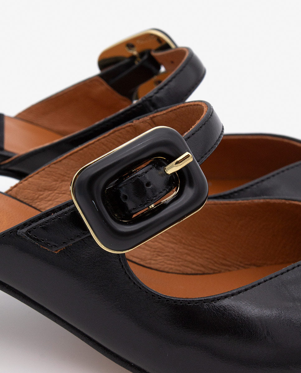 YVONNE - Mules merceditas con tacón bajo de piel brillante – negro – Talla 39 – Ángel Alarcón