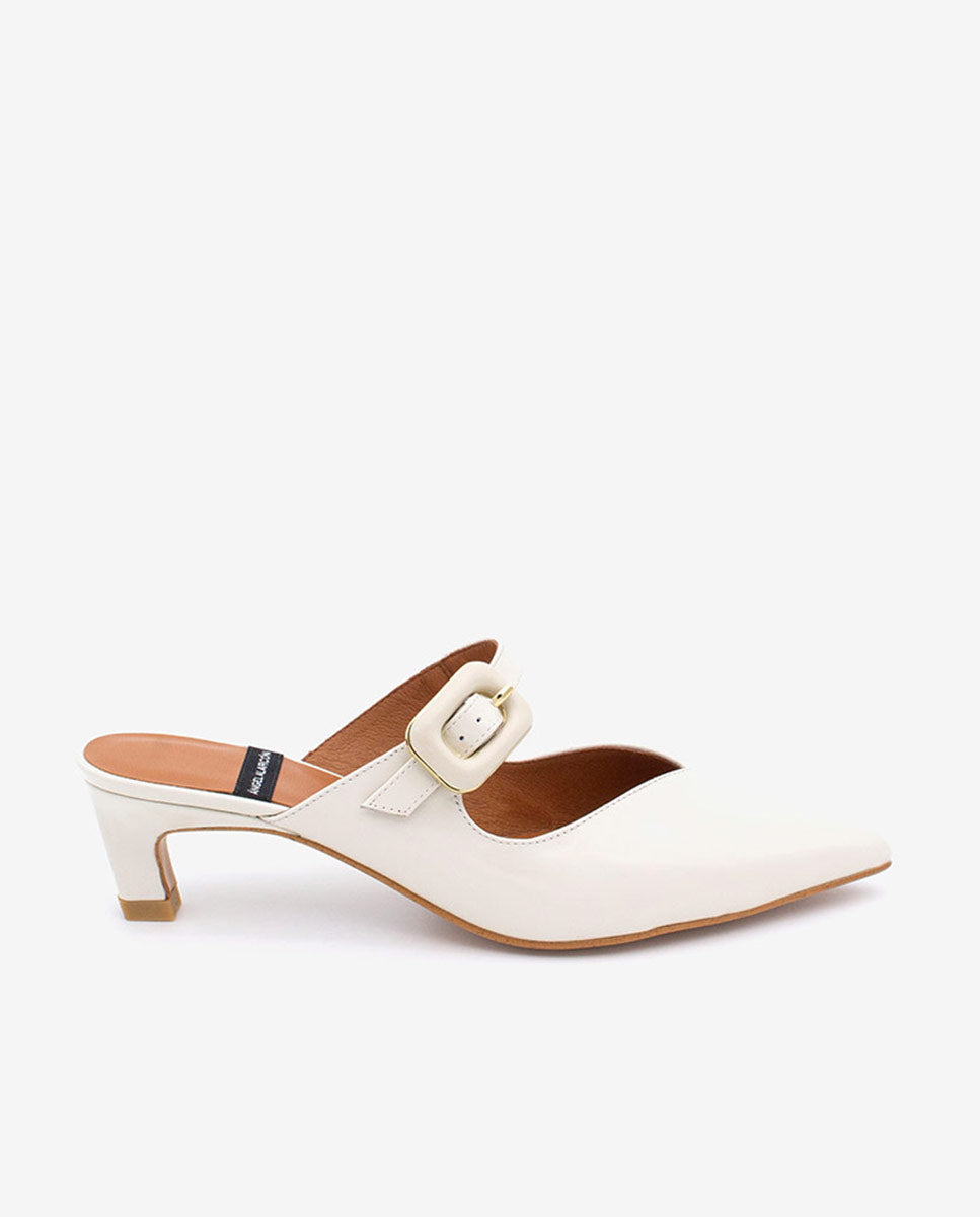 YVONNE - Mules merceditas con tacón bajo de piel brillante – Talla 40 – Ángel Alarcón
