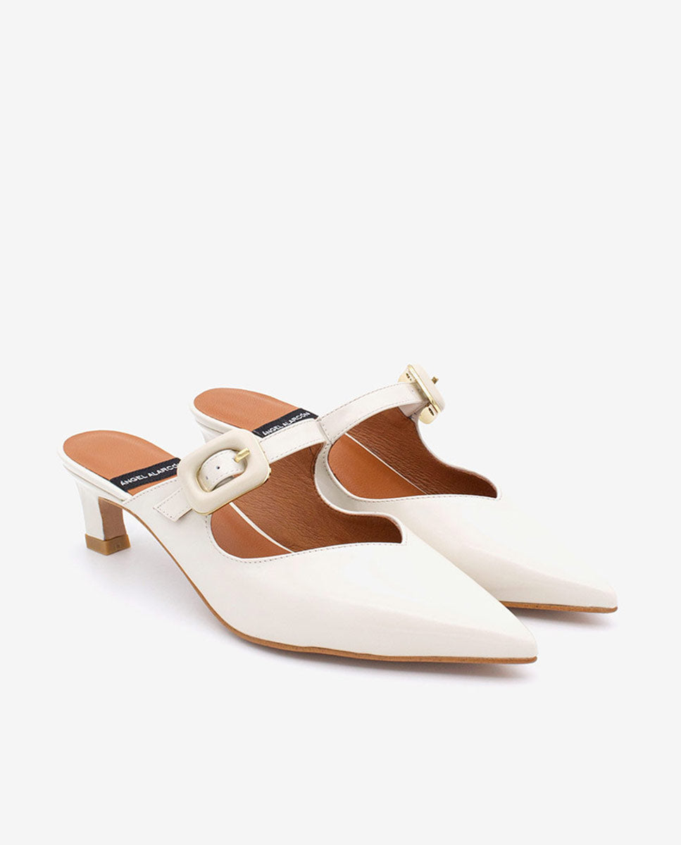 YVONNE - Mules merceditas con tacón bajo de piel brillante – Talla 41 – Ángel Alarcón