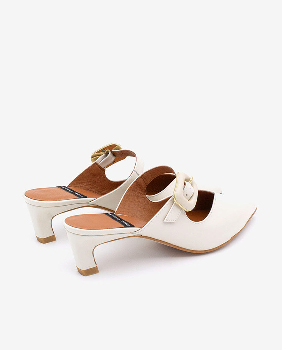 YVONNE - Mules merceditas con tacón bajo de piel brillante – Talla 41 – Ángel Alarcón