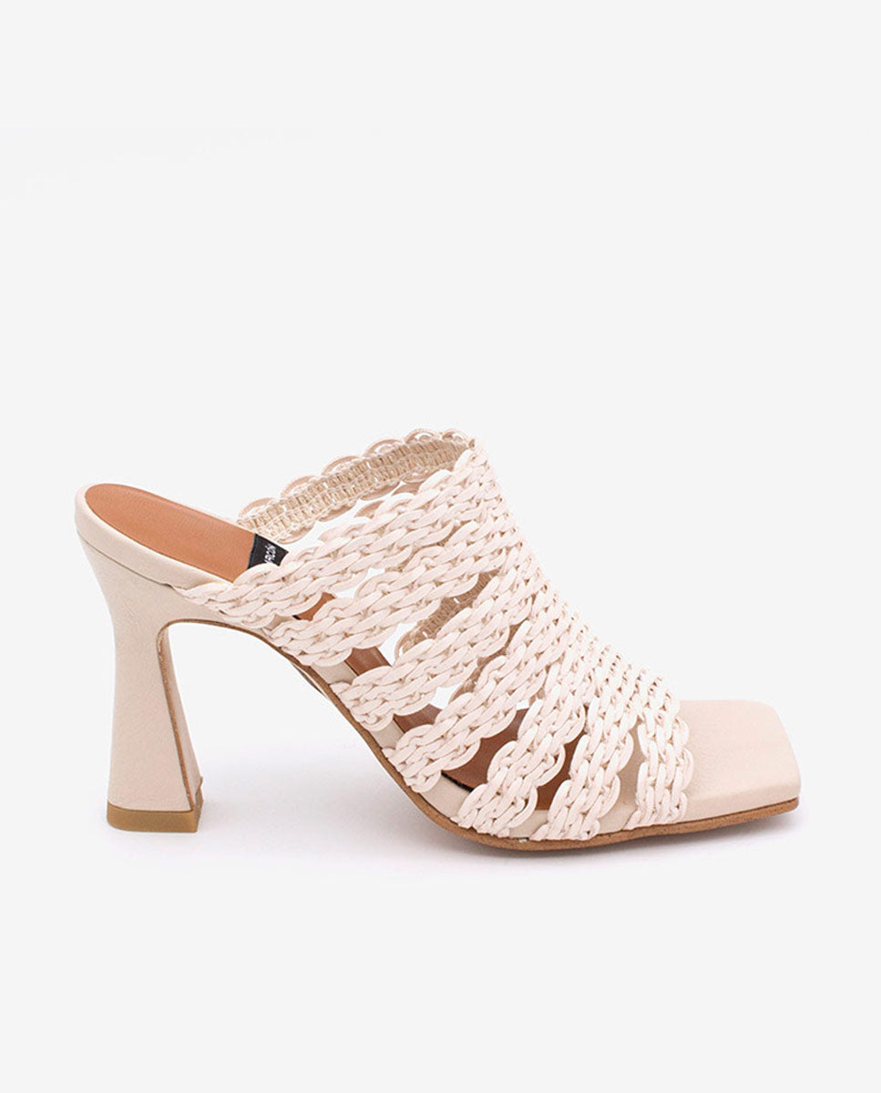 CORINE - Mule de tiras trenzadas tipo sandalia de tacón alto – Talla 39 – Ángel Alarcón
