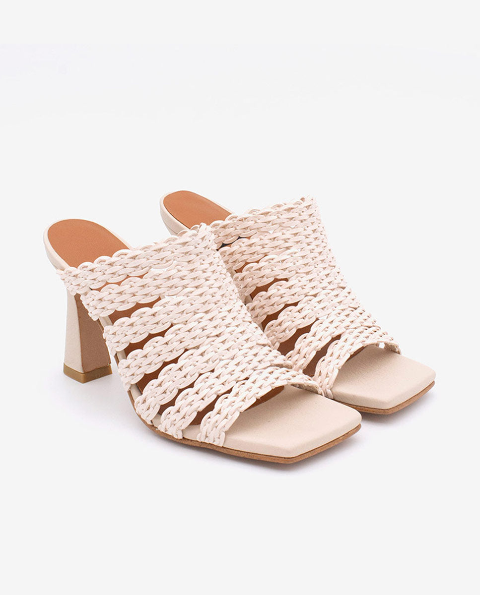 CORINE - Mule de tiras trenzadas tipo sandalia de tacón alto – Talla 40 – Ángel Alarcón