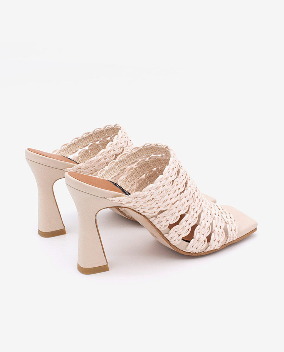 CORINE - Mule de tiras trenzadas tipo sandalia de tacón alto – Talla 40 – Ángel Alarcón