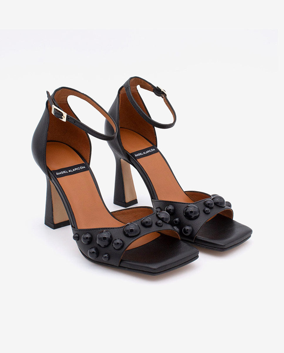 MARGAUX – Sandal with ankle strap and semi-sphere embellished vamp