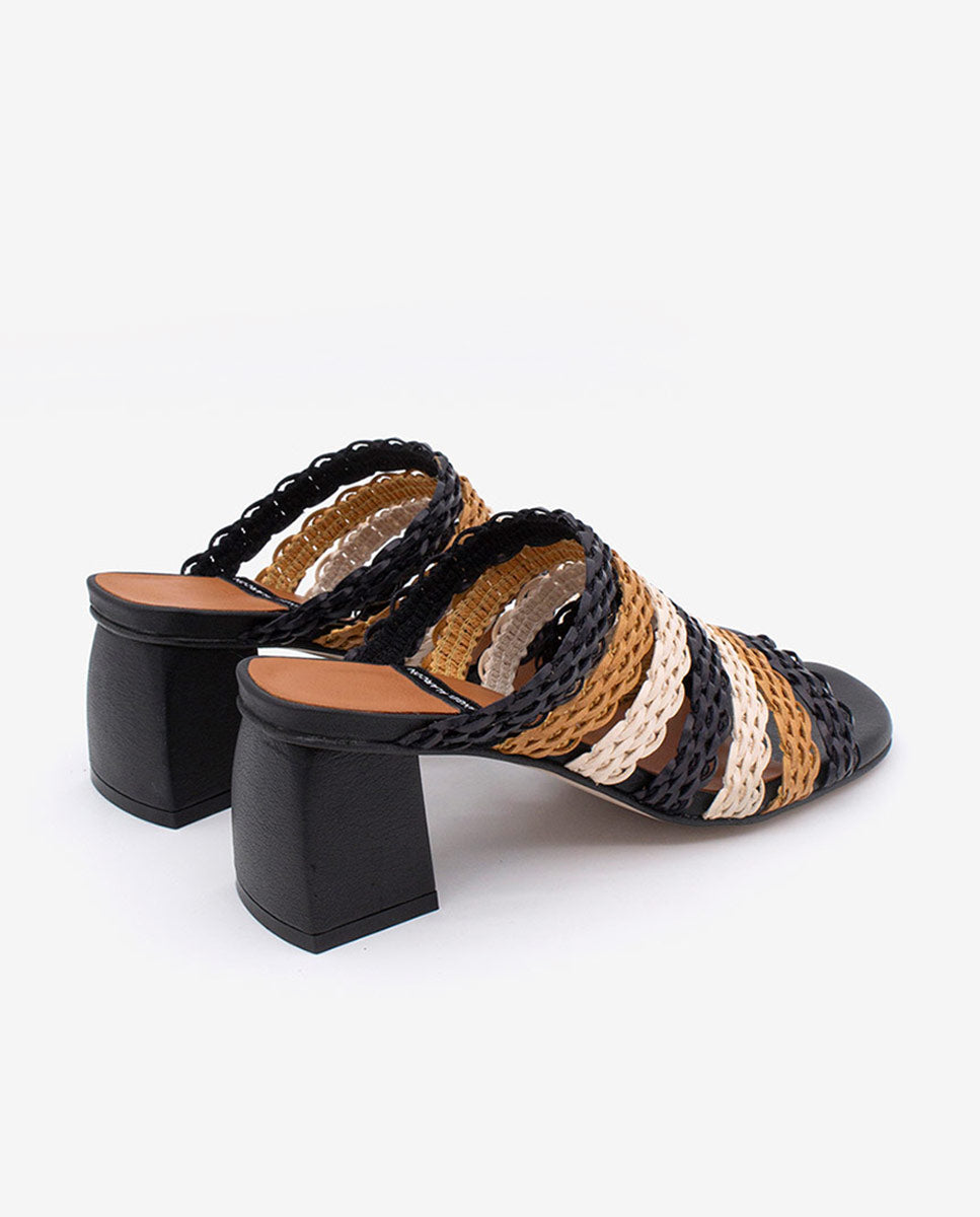 ROSE - Mules de tiras trenzadas multicolor con tacón ancho – negro – Talla 38 – Ángel Alarcón