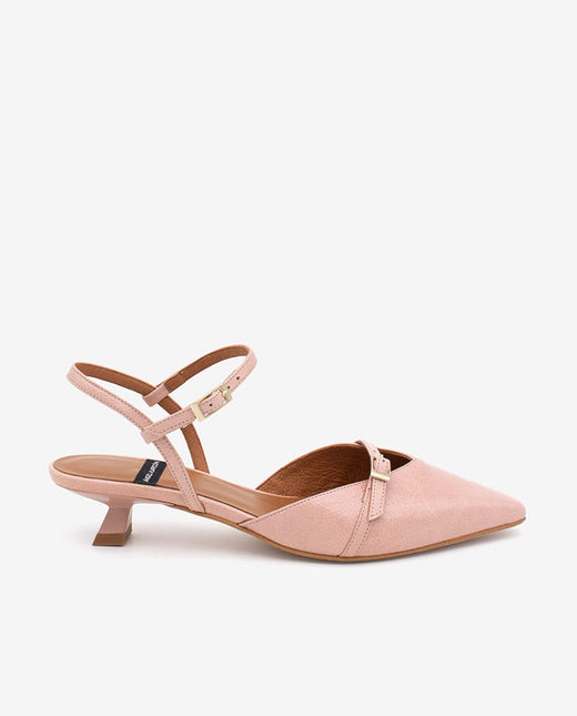 AMANDINE - Zapatos de salón sujetos al tobillo de tacón bajo de piel texturizada – Talla 39 – Ángel Alarcón