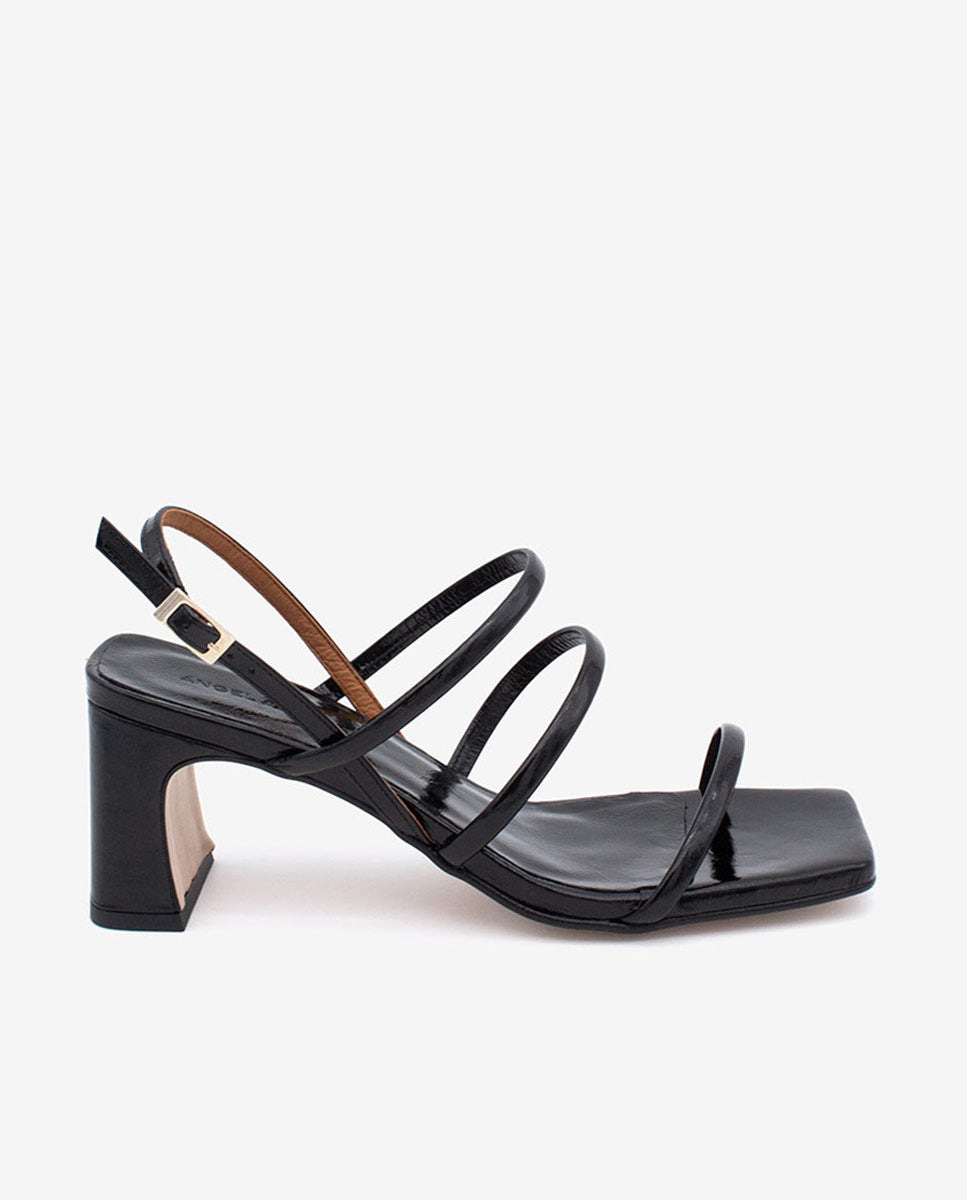 FABIENNE - Sandalia de tiras con tacón en piel texturizada – negro – Talla 35 – Ángel Alarcón