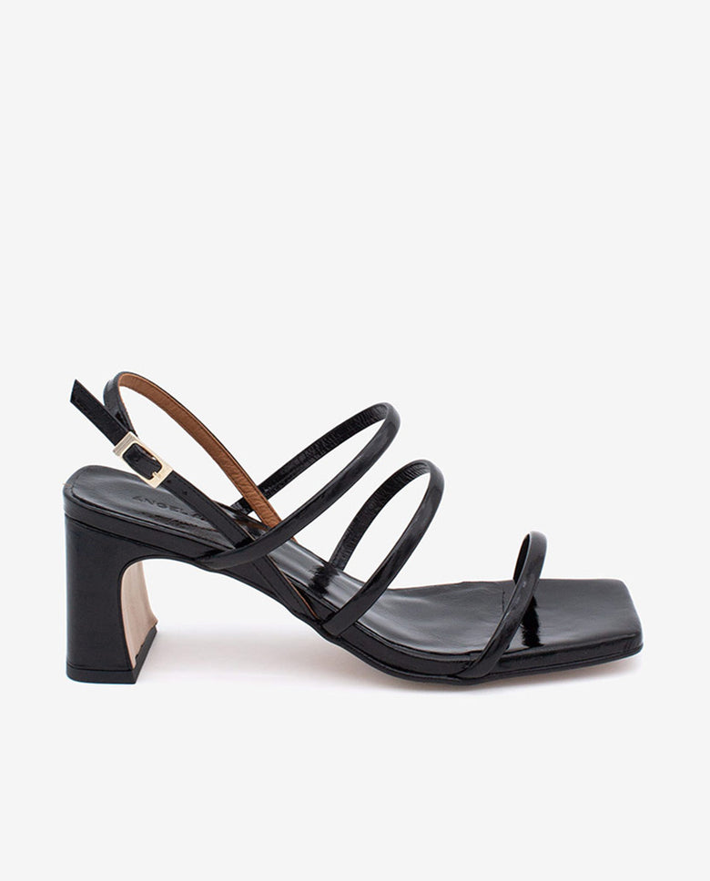 FABIENNE - Sandalia de tiras con tacón en piel texturizada – negro – Talla 35 – Ángel Alarcón