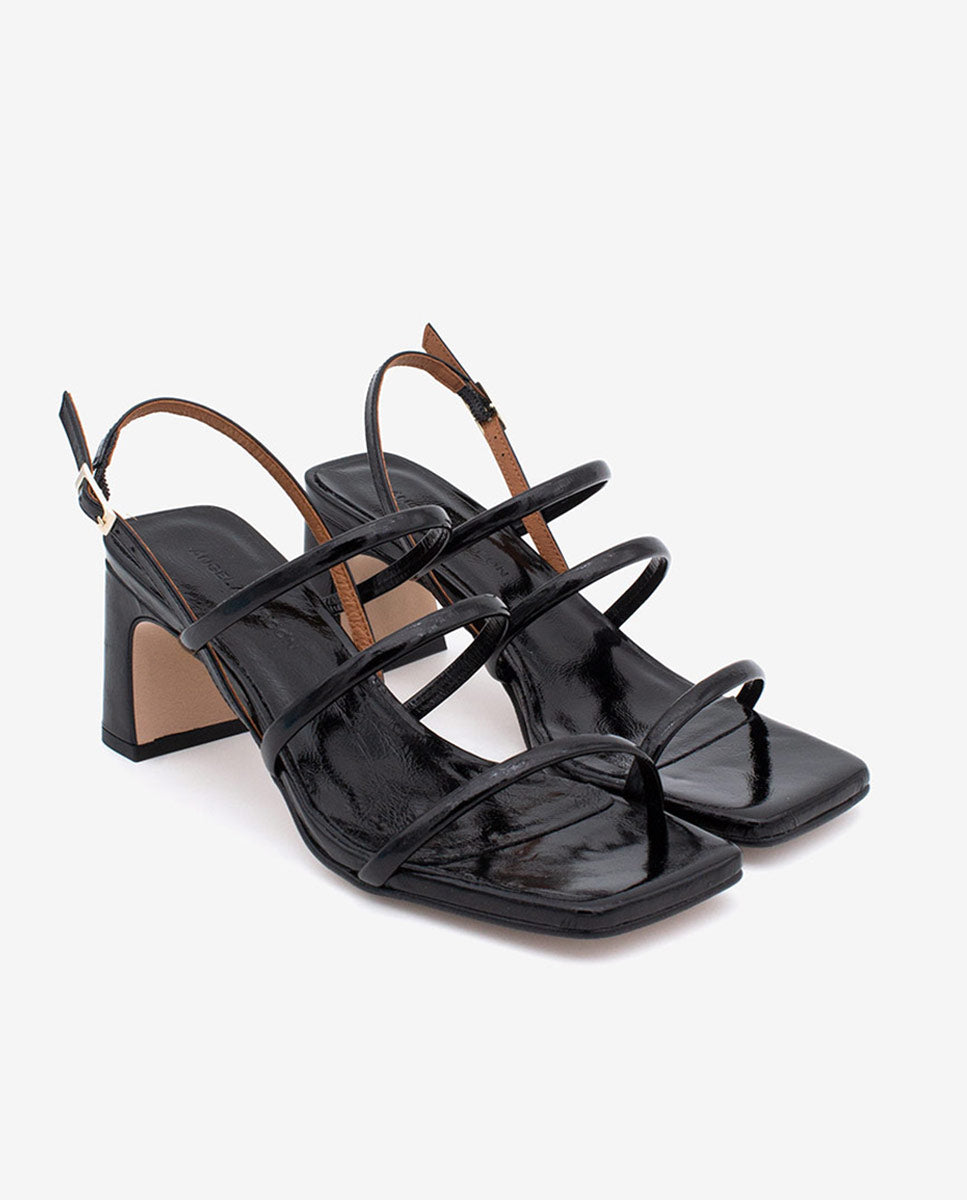 FABIENNE - Sandalia de tiras con tacón en piel texturizada – negro – Talla 35 – Ángel Alarcón