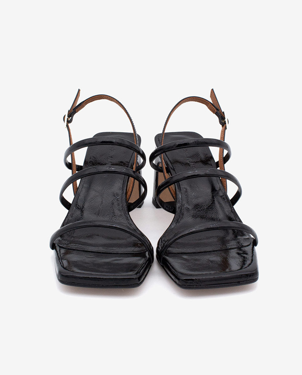FABIENNE - Sandalia de tiras con tacón en piel texturizada – negro – Talla 37 – Ángel Alarcón