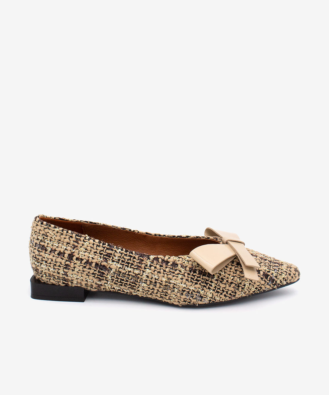 ALVATEX – Bailarina de tejido fantasía con punta fina y lazo de piel – beige – Talla 35 – Ángel Alarcón