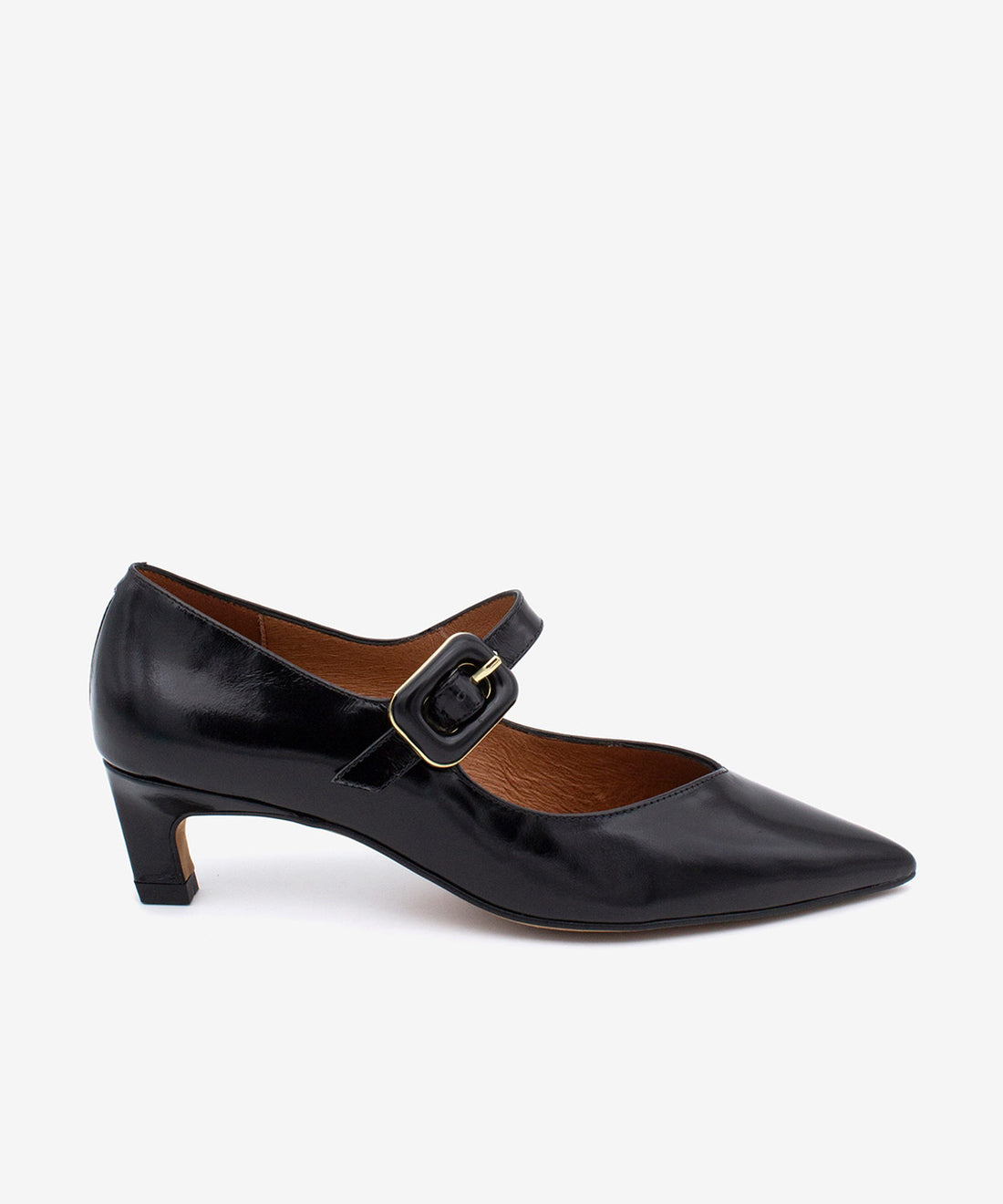 VICTORIA - Merceditas de piel acharolada con adorno de hebilla – negro – Talla 35 – Ángel Alarcón
